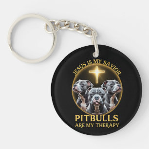 Jesus Is My Saviour Pitbulls Are My Therapy Funny  Key Ring
