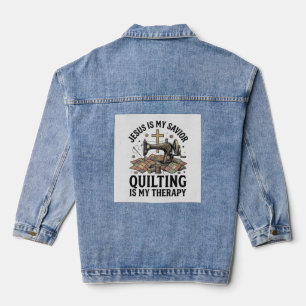 Jesus Is My Saviour Quilting Is My Therapy Denim Jacket