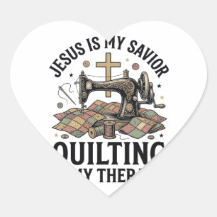 Jesus Is My Saviour Quilting Is My Therapy Heart Sticker