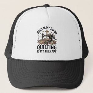 Jesus Is My Saviour Quilting Is My Therapy Trucker Hat