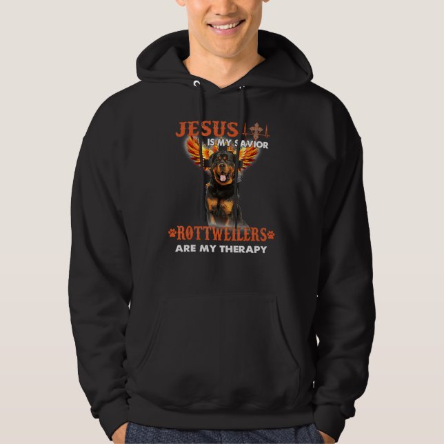Jesus Is My Saviour Rottweilers Are My Therapy Hoodie (Front)