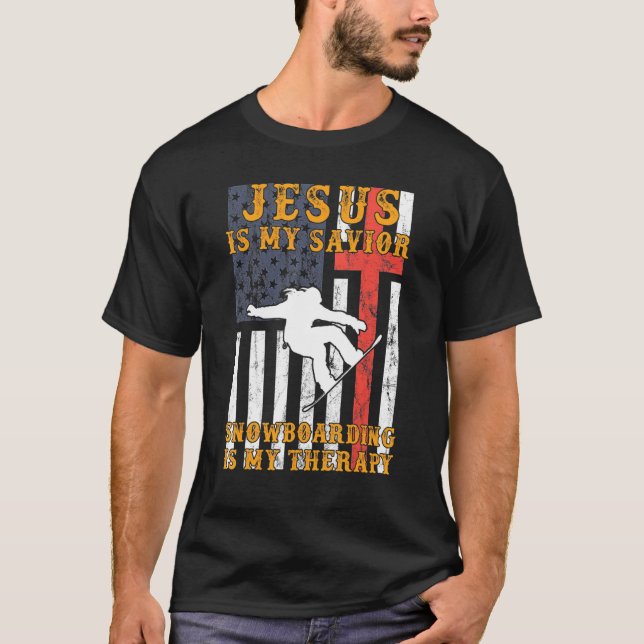 Jesus Is My Saviour Snowboarding Is My Therapy Hoo T-Shirt (Front)
