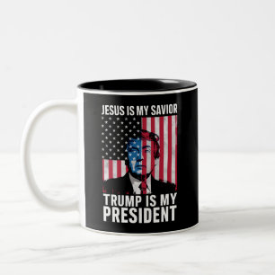 Jesus Is My Saviour Trump Is My President 2024 Two-Tone Coffee Mug