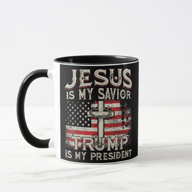 Jesus Is My Saviour Trump Is My President American Mug (Left)