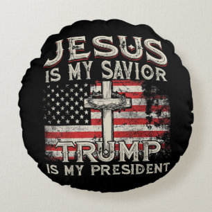 Jesus Is My Saviour Trump Is My President American Round Cushion