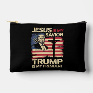 Jesus Is My Saviour Trump Is My President USA Flag Accessory Pouch