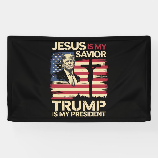 Jesus Is My Saviour Trump Is My President USA Flag Banner (Horizontal)
