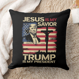 Jesus Is My Saviour Trump Is My President USA Flag Cushion
