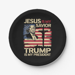Jesus Is My Saviour Trump Is My President USA Flag Paper Plate