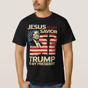 Jesus Is My Saviour Trump Is My President USA Flag T-Shirt