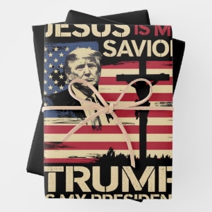 Jesus Is My Saviour Trump Is My President USA Flag Wrapping Paper Sheet