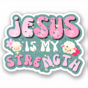 Jesus is my Strength Cute Lamb Cartoon Typography