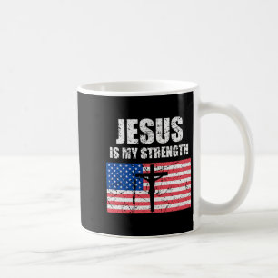Jesus Is My Strength Usa Flag Christian Cross Art Coffee Mug