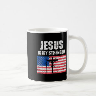 Jesus Is My Strength Usa Flag Christian Cross Art Coffee Mug