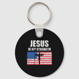 Jesus Is My Strength Usa Flag Christian Cross Art Key Ring