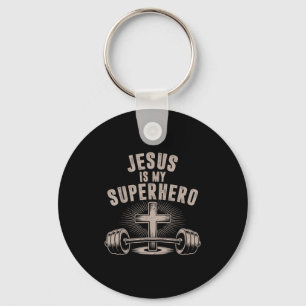 Jesus Is My Superhero Barbell Funny Christian Work Key Ring