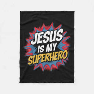 Jesus Is My Superhero Christian Kid Boy God Son Go Fleece Blanket