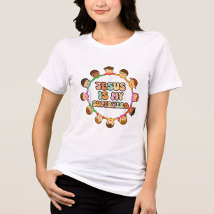 Jesus Is My Superhero Christian Toddler Sister Bro Tri-Blend Shirt