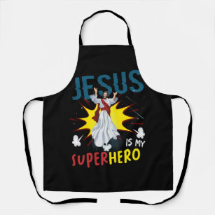 Jesus Is My Superhero Cute Powerful Christian Comi Apron