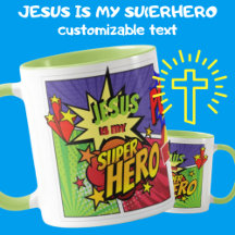 JESUS Is My SUPERHERO Personalised COMIC HERO Mug