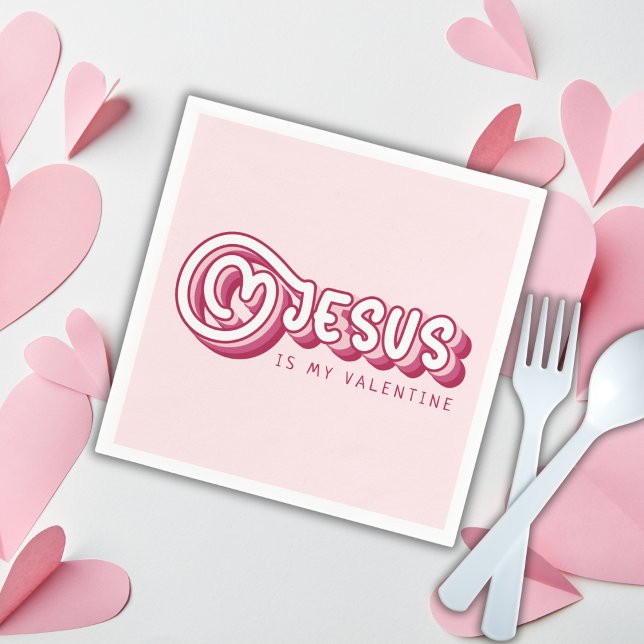 Jesus Is My Valentine Christian Red Heart Retro Napkin (Creator Uploaded)