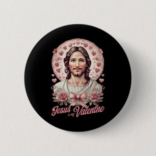 Jesus Is My Valentine Day Coquette Bow Cross Faith 6 Cm Round Badge