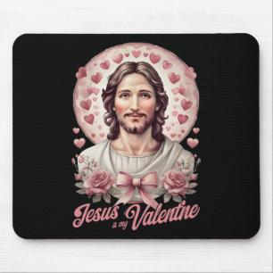 Jesus Is My Valentine Day Coquette Bow Cross Faith Mouse Pad