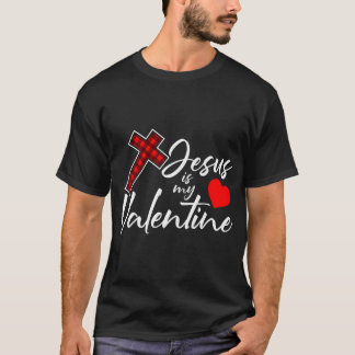Jesus Is My Valentines Day Cool V-Day Plaid Cross  T-Shirt