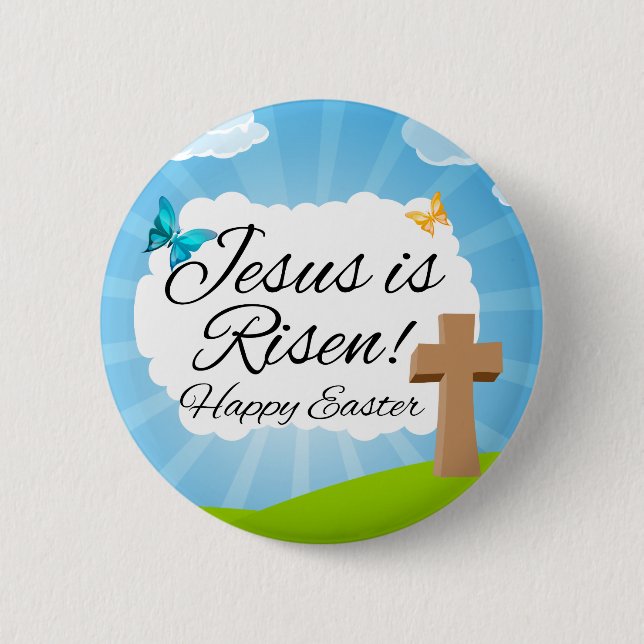 Jesus is Risen, Christian Easter 6 Cm Round Badge (Front)