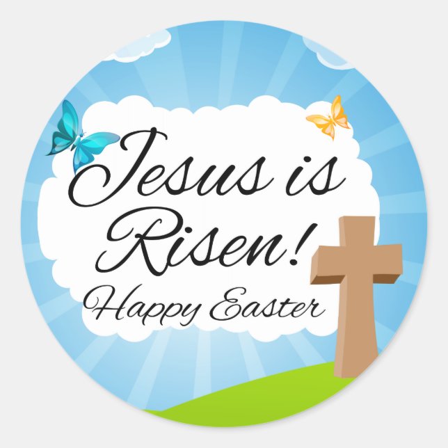 Jesus is Risen, Christian Easter Classic Round Sticker (Front)