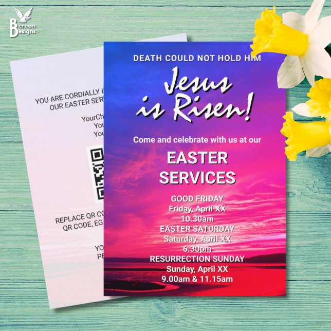 JESUS IS RISEN Custom Easter CHURCH SERVICES Invitation (Vibrant JESUS IS RISEN invitation for Easter Church Services. All text is customizable. )