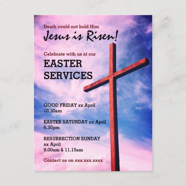 Jesus is Risen EASTER CHURCH SERVICES Customised Invitation Postcard (Front)