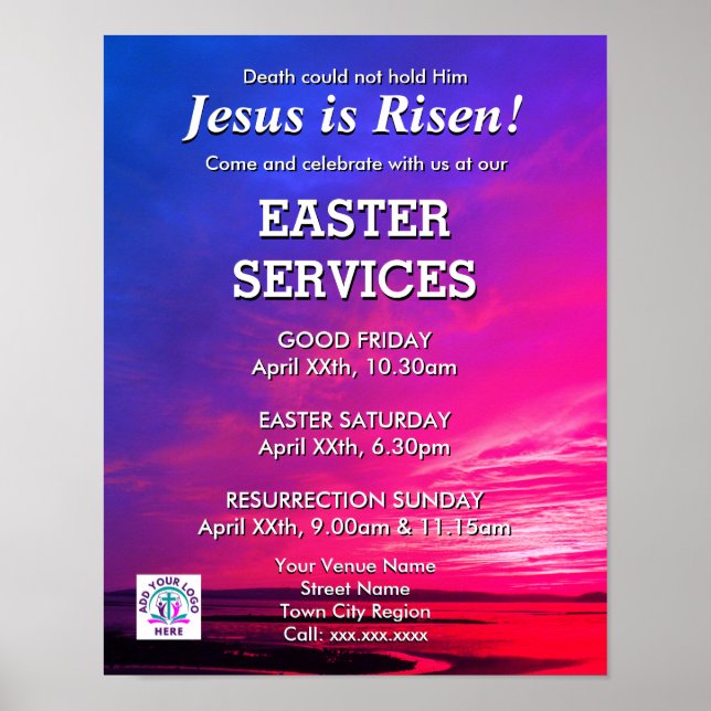 JESUS IS RISEN Easter Church Services Invitation Poster (Front)