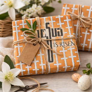 Jesus Is Risen _retro orange cross Easter Wrapping Paper