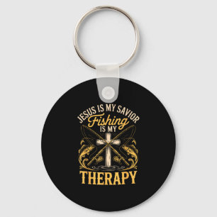Jesus is saviour fishing is therapy angler rod key ring
