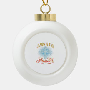 Jesus Is the Answer Christian Cross Vector Design_ Ceramic Ball Christmas Ornament