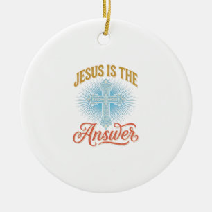 Jesus Is the Answer Christian Cross Vector Design_ Ceramic Ornament