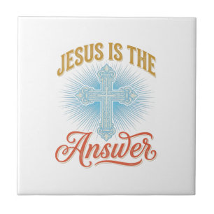 Jesus Is the Answer Christian Cross Vector Design_ Ceramic Tile