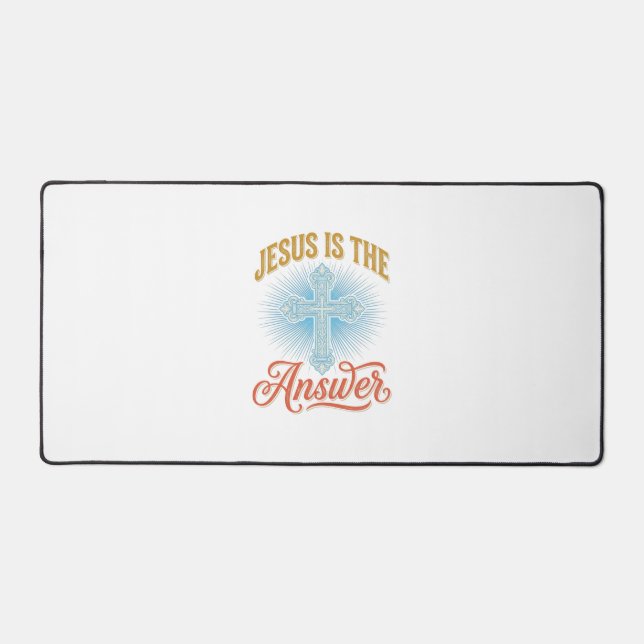 Jesus Is the Answer Christian Cross Vector Design_ Desk Mat (Front)