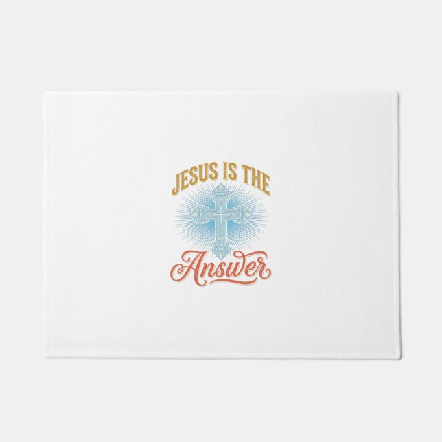 Jesus Is the Answer Christian Cross Vector Design_ Doormat (Front)
