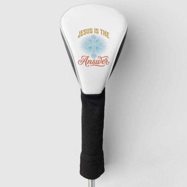 Jesus Is the Answer Christian Cross Vector Design_ Golf Head Cover (Front)