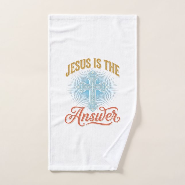 Jesus Is the Answer Christian Cross Vector Design_ Hand Towel (Hand Towel)