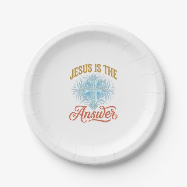 Jesus Is the Answer Christian Cross Vector Design_ Paper Plate (Front)
