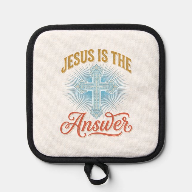 Jesus Is the Answer Christian Cross Vector Design_ Pot Holder (Front)