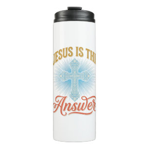 Jesus Is the Answer Christian Cross Vector Design_ Thermal Tumbler