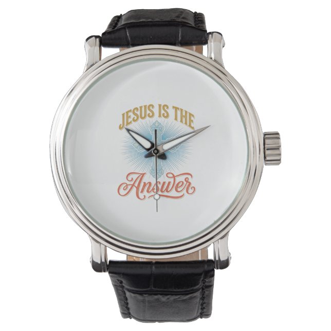 Jesus Is the Answer Christian Cross Vector Design_ Watch (Front)