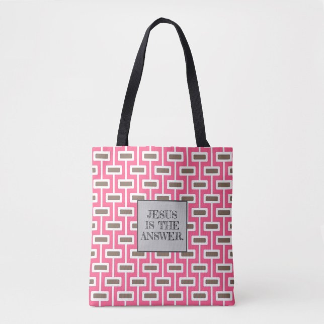 Jesus Is The Answer Pink Retro Tote Bag (Creator Uploaded)