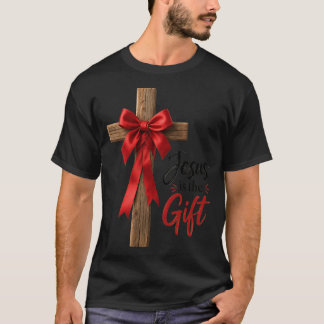 Jesus Is The Gift Christian Christmas Wooden Cross T-Shirt