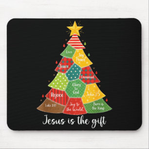 Jesus Is The Gift Christmas Tree Patchwork Scriptu Mouse Pad