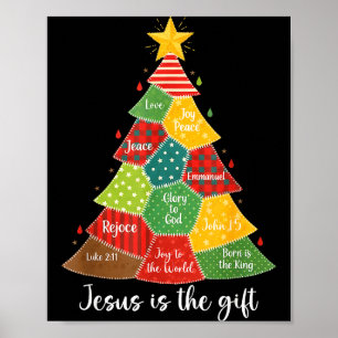 Jesus Is The Gift Christmas Tree Patchwork Scriptu Poster